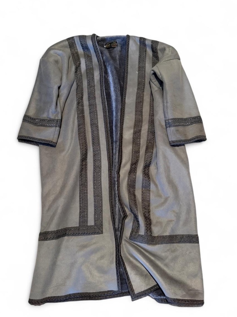 Grey Trim Open Front Long Robe - Picture 3 of 3